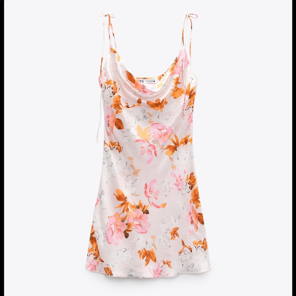 NWT Pink Floral Mini Zara Satin Dress